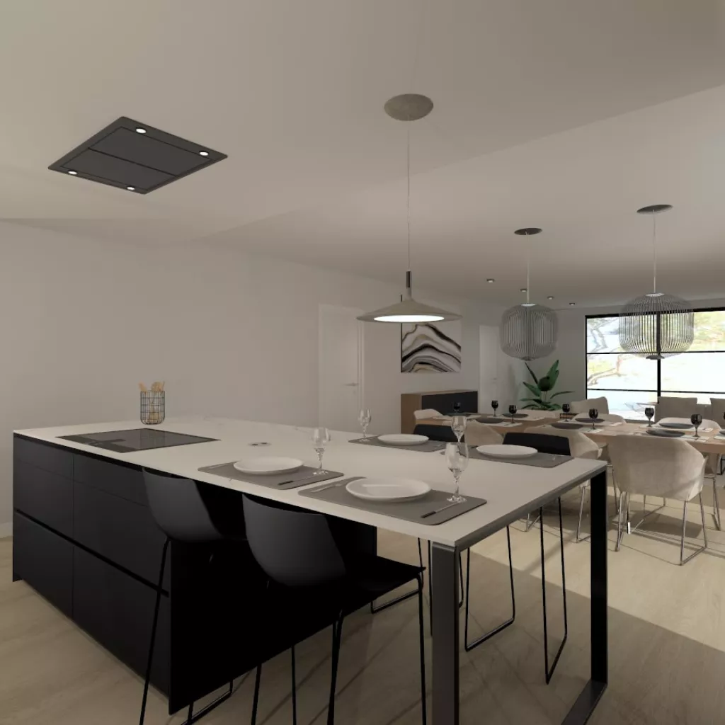 Cocina Santos negra y nogal con isla