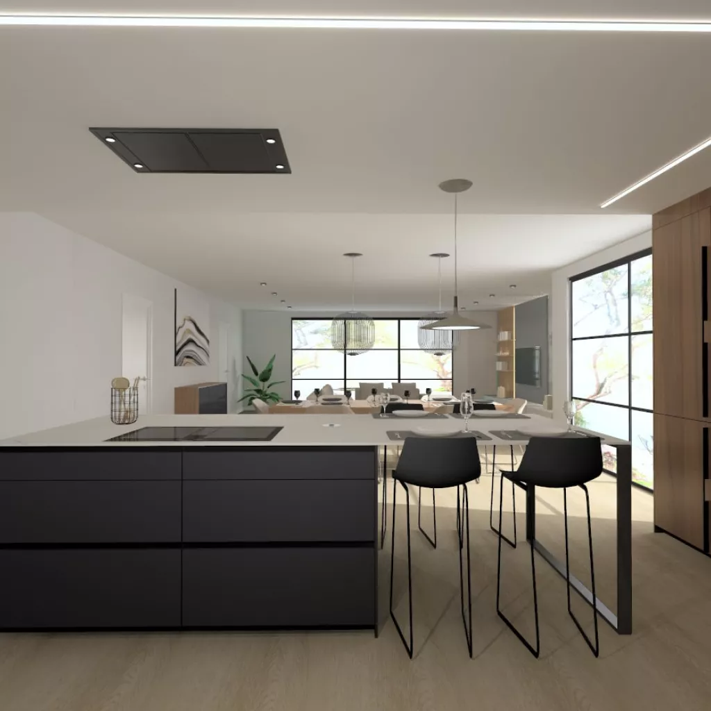 Cocina Santos negra y nogal con isla