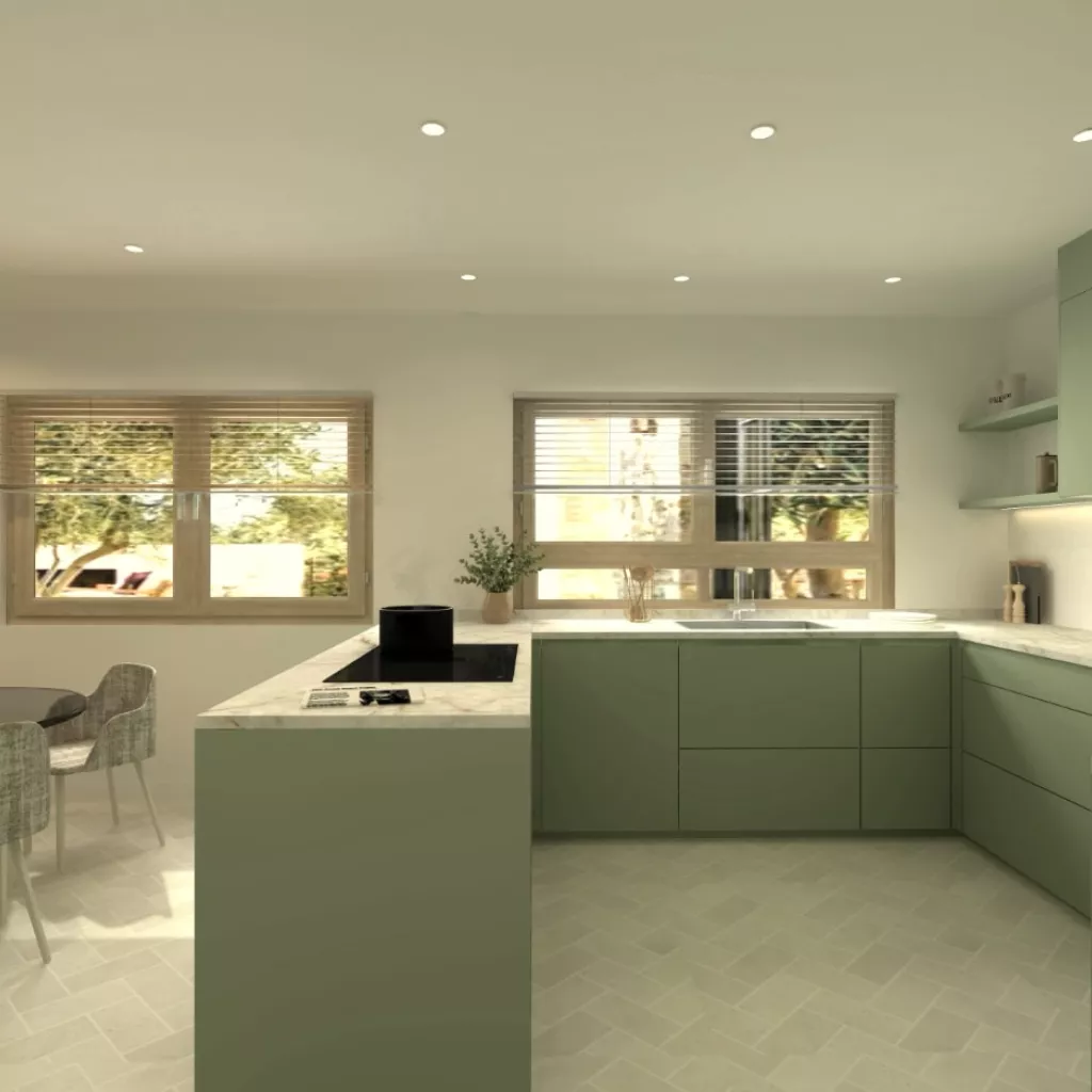 Cocina Verde Salvia con isla