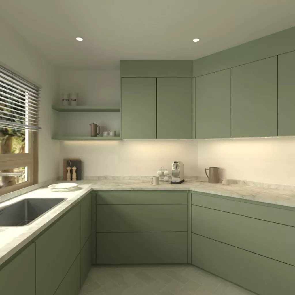 Cocina Verde Salvia con isla