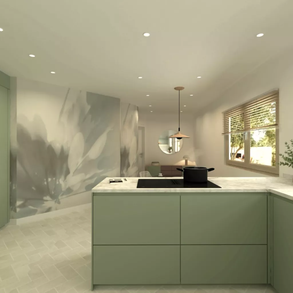 Cocina Verde Salvia con isla