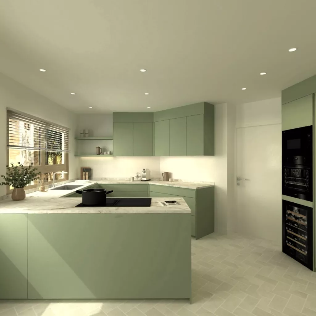 Cocina Verde Salvia con isla