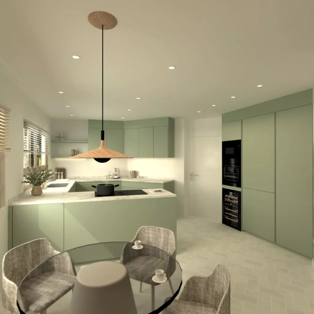 Cocina Verde Salvia con isla