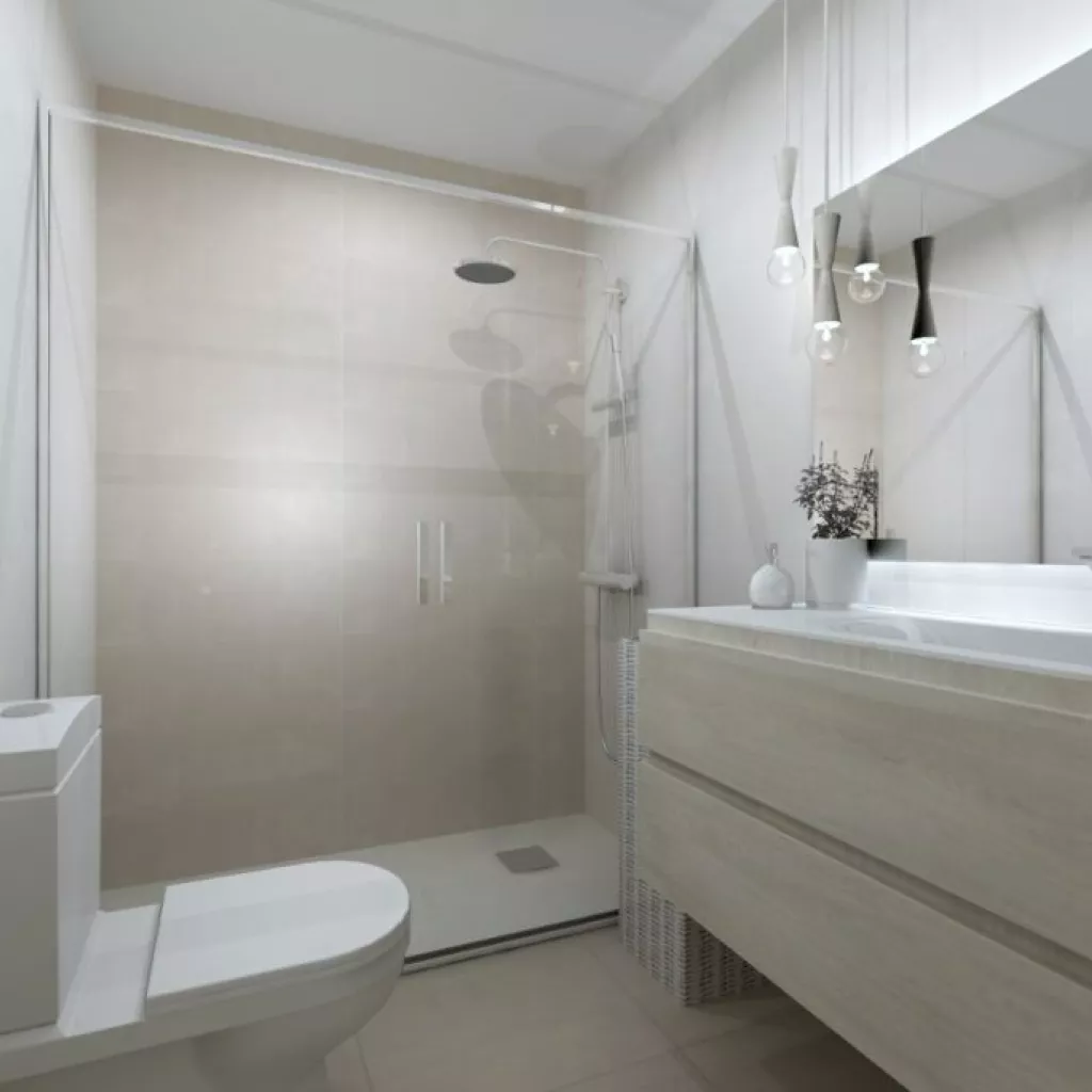 Baño color crema y blanco natural