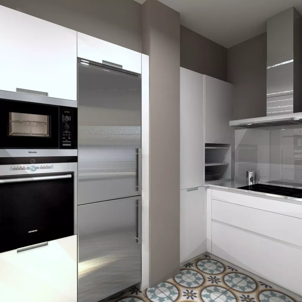 Aravaca | Cocina Santos | Modelo Line Estratificado Blanco y Fresno | Encimera Silestone Blanco