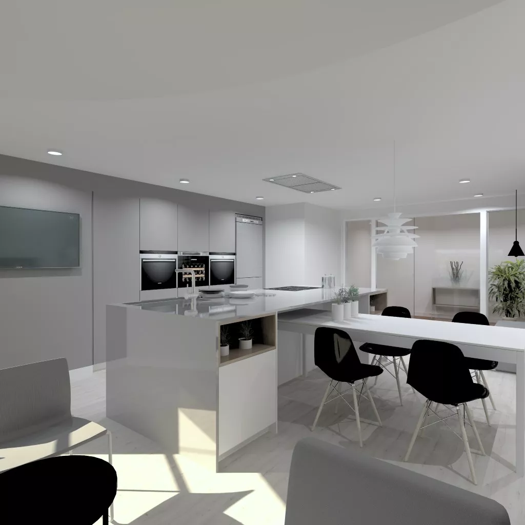 Cocina Santos | Modelo Line Lah Blanco Y Gris Vison | Encimera Dekton Lumina Solid