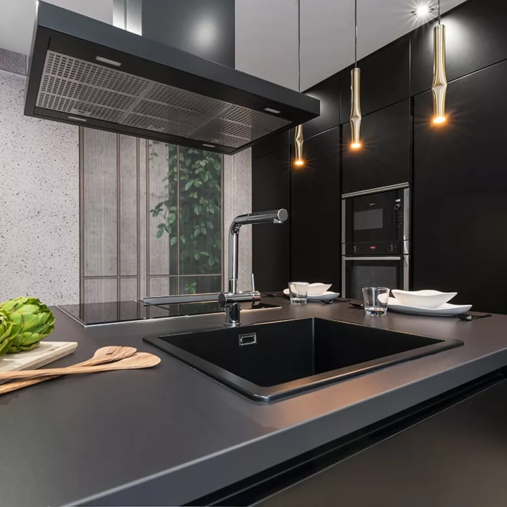 Zona de fuegos y fregadero en cocina