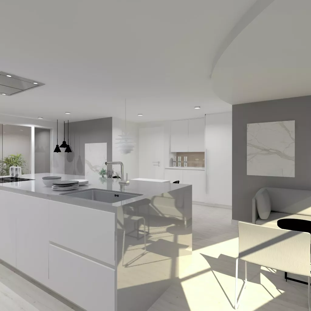 Cocina Santos | Modelo Line Lah Blanco Y Gris Vison | Encimera Dekton Lumina Solid