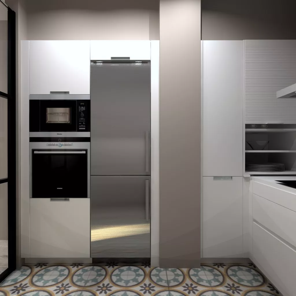 Aravaca | Cocina Santos | Modelo Line Estratificado Blanco y Fresno | Encimera Silestone Blanco