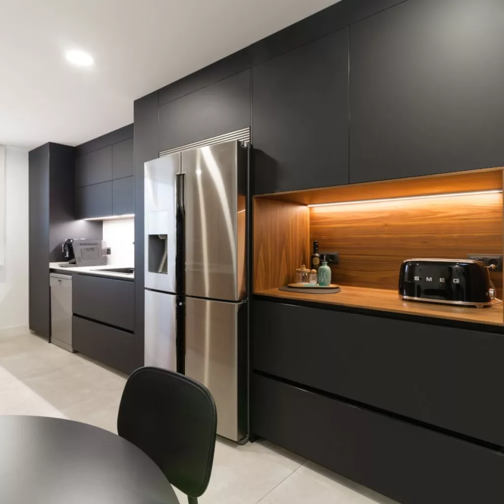 Frente cocina Santos negra y nogal