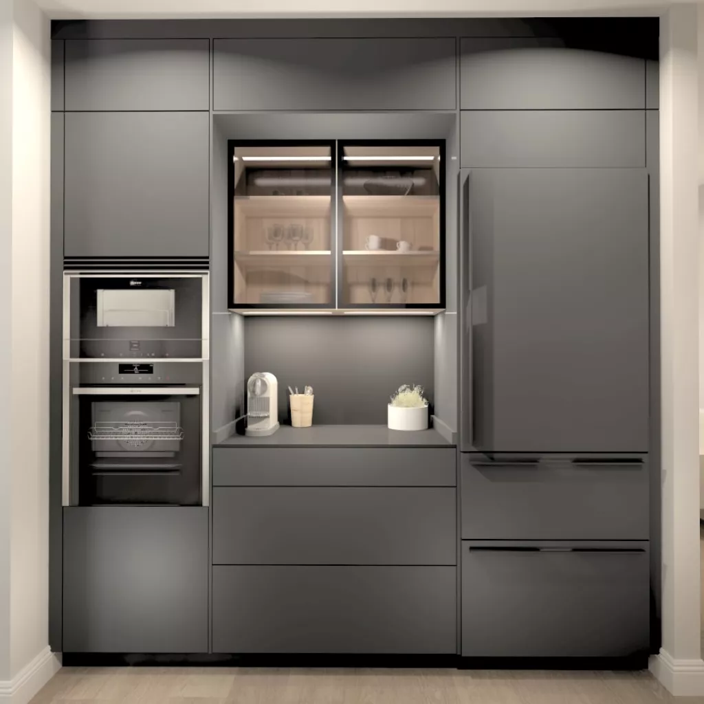 Frente columnas y desayunador de Cocina Santos negra