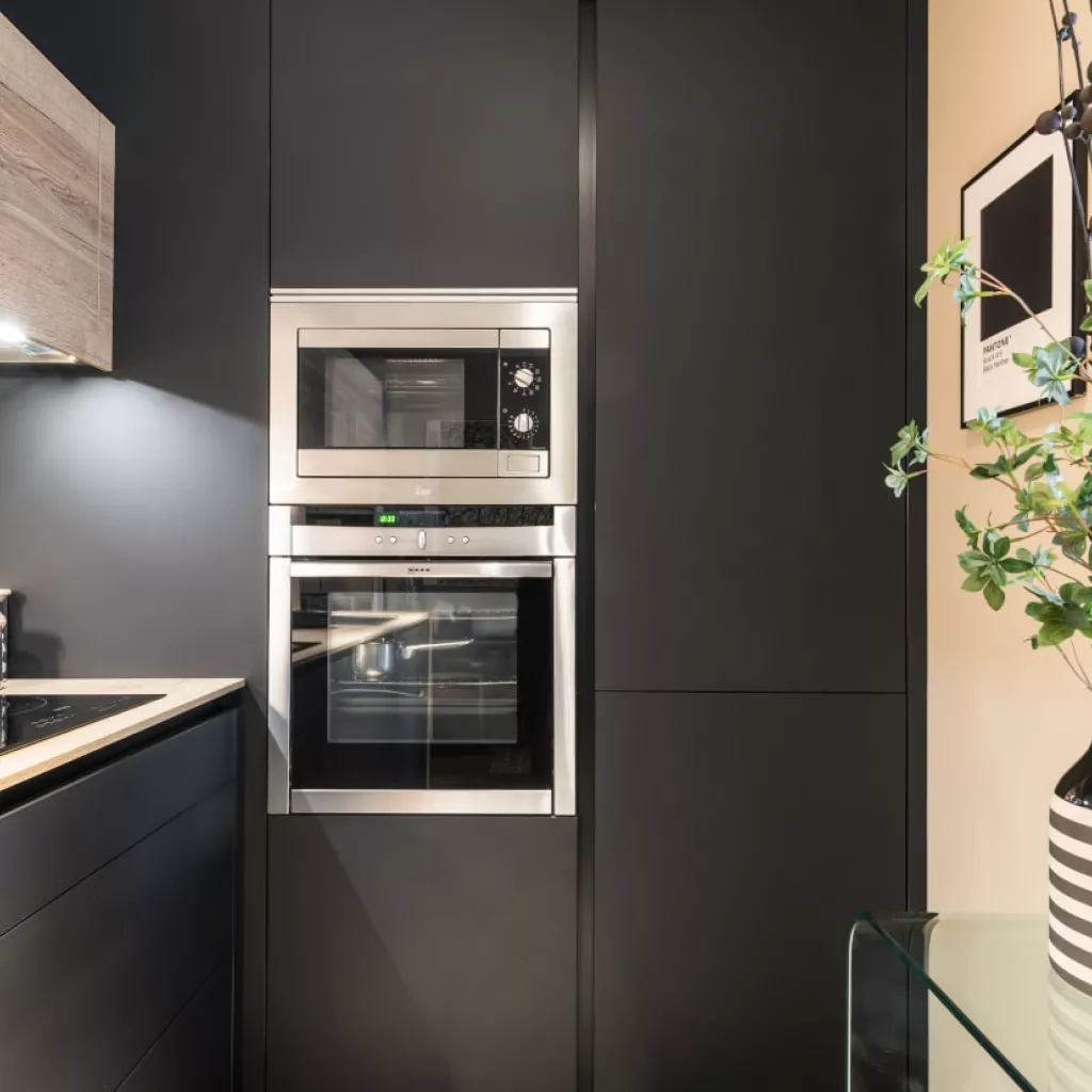 Frente con electrodomésticos cocina Santos negra