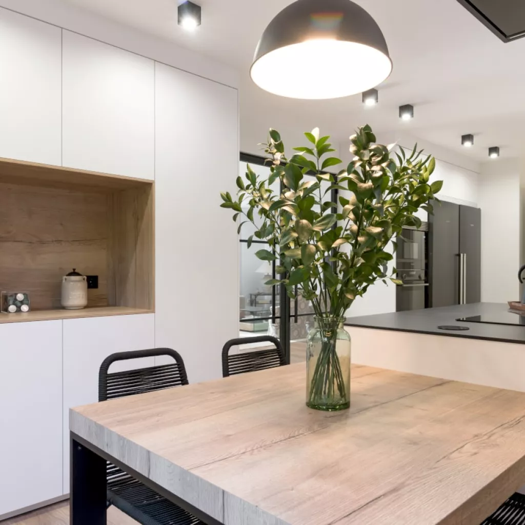 Frente mueble con desayunador cocina Santos blanca