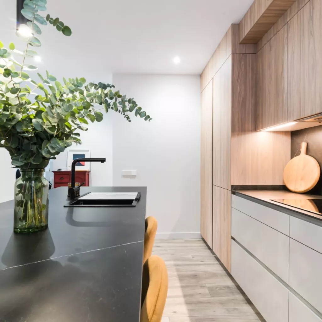 Frente muebles altos, bajos y columnas en cocina Santos