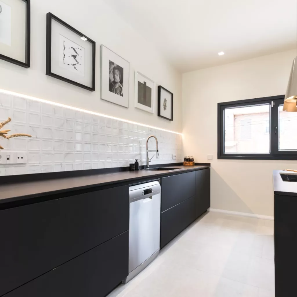 Frente muebles bajos Santos negro y roble