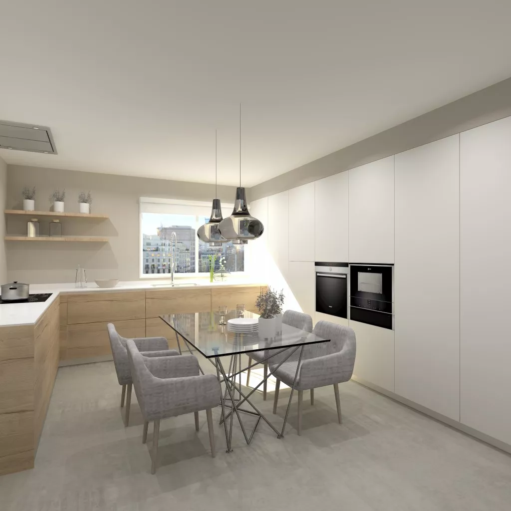 Cocina Santos en roble y blanco