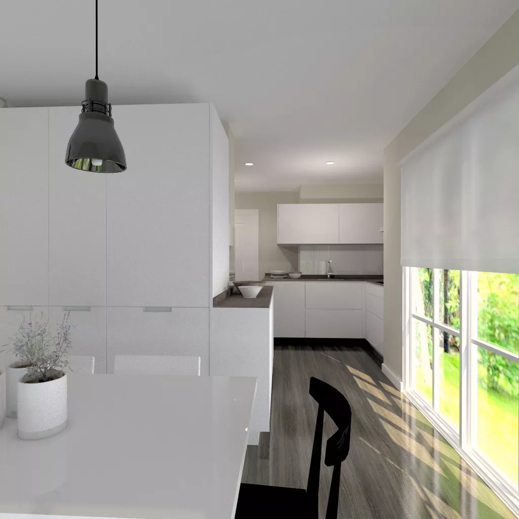 Aravaca | Cocina Santos | Modelo Line L Blanco Seda | Encimera Neolith Iron Cooper