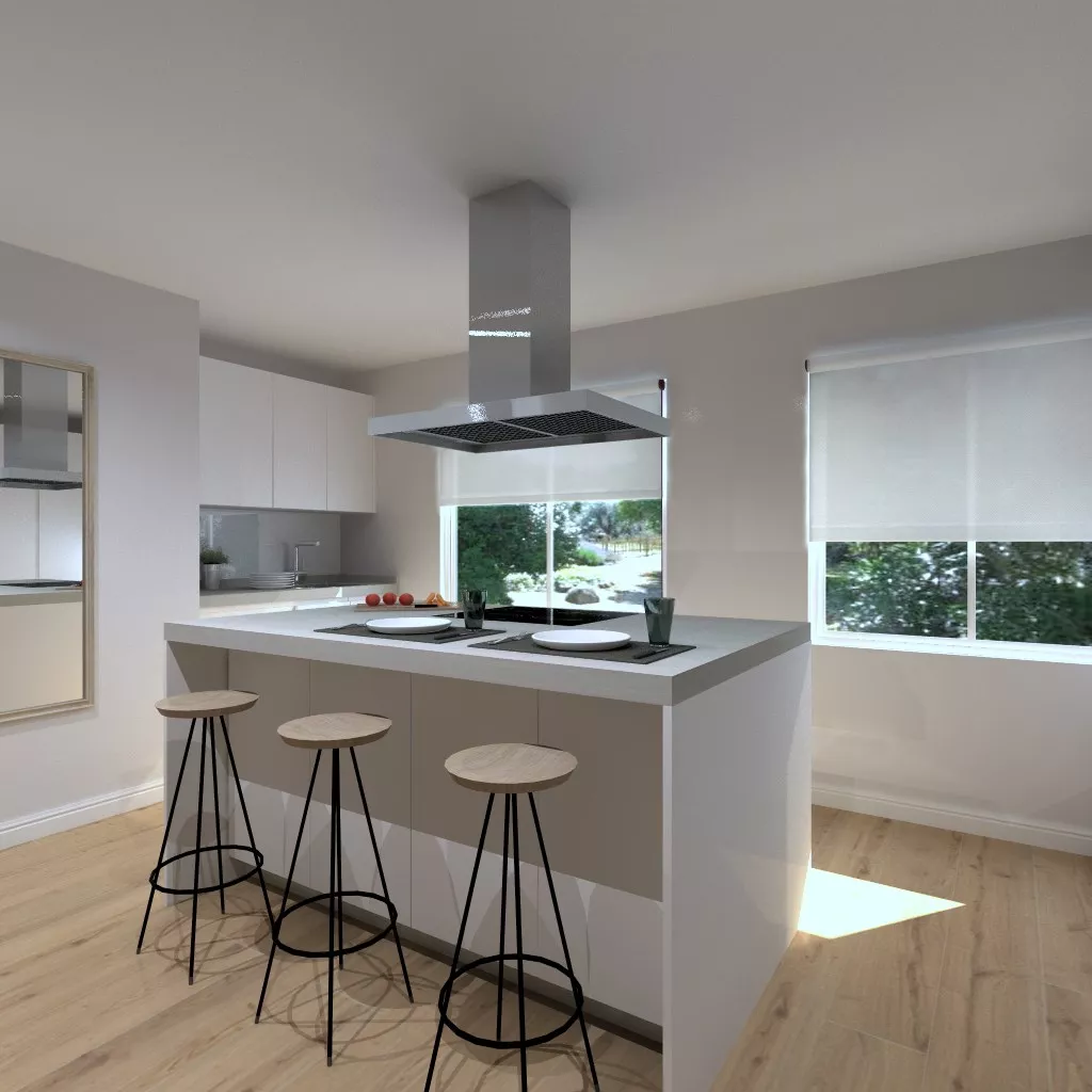 Aravaca | Cocina Santos | Modelo Minos Laminado Blanco Brillo | Encimera Neolith Piedra 