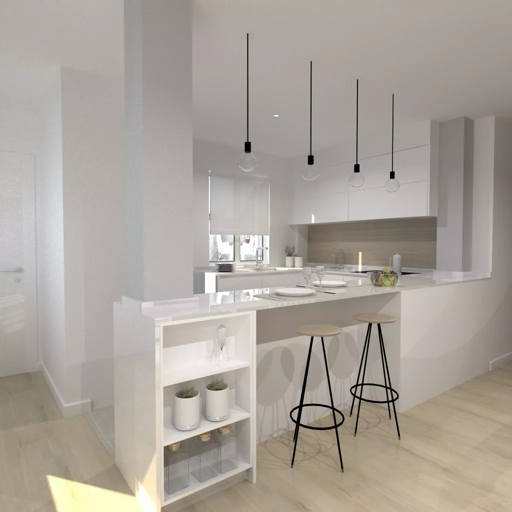 Aravaca | Cocina Santos | Modelo Minos Line Estratificado Blanco | Encimera Silestone Blanco
