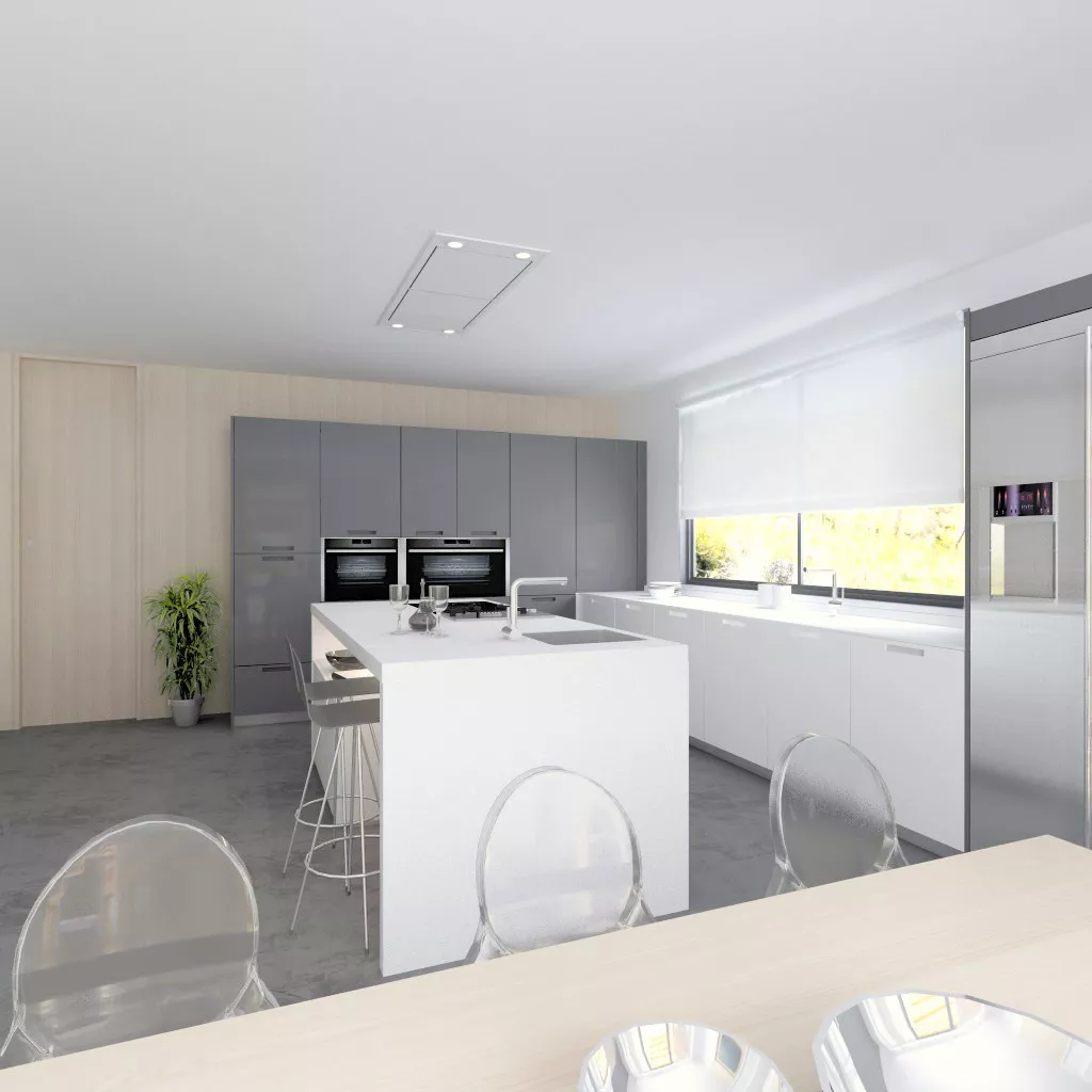 Madrid | Cocina Santos | Modelo Karmel Gris y Blanco Corian