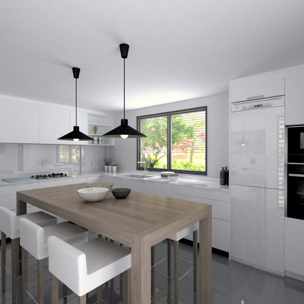 Aravaca | Cocina Santos | Modelo Line Estatrificado Blanco | Encimera Silestone Blanco 