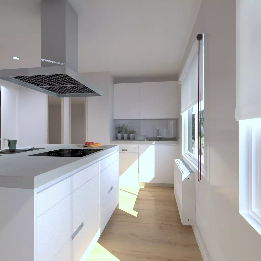 Aravaca | Cocina Santos | Modelo Minos Laminado Blanco Brillo | Encimera Neolith Piedra 