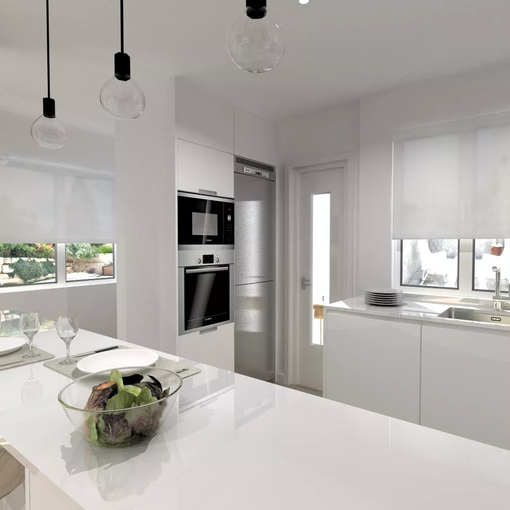 Aravaca | Cocina Santos | Modelo Minos Line Estratificado Blanco | Encimera Silestone Blanco