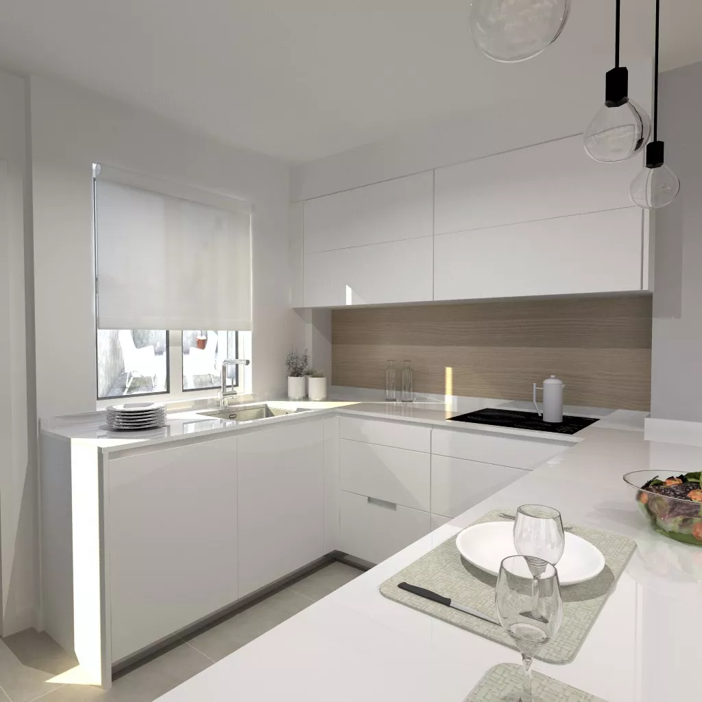 Aravaca | Cocina Santos | Modelo Minos Line Estratificado Blanco | Encimera Silestone Blanco