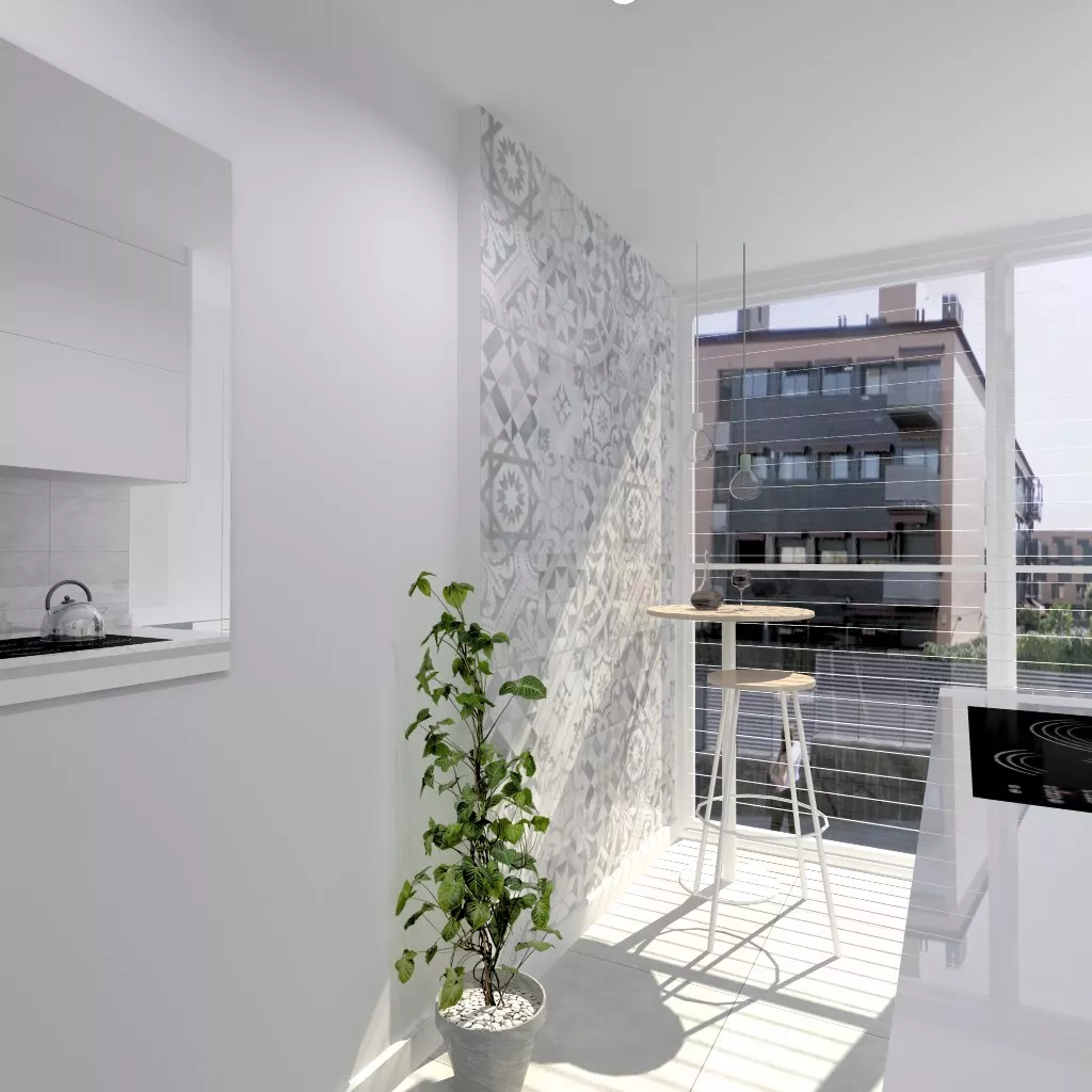 Laminado seda blanco en cocina Santos Line con encimera blanca Silestone