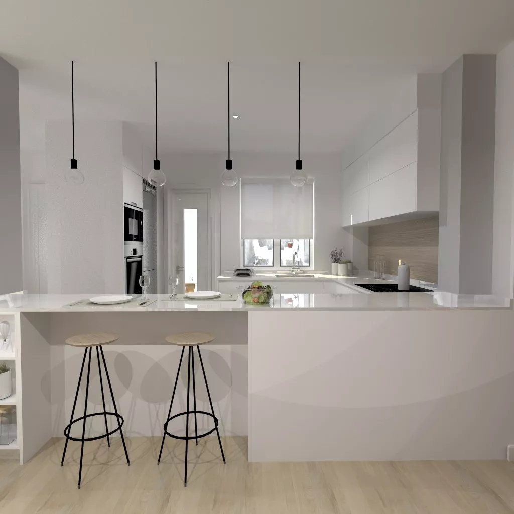 Aravaca | Cocina Santos | Modelo Minos Line Estratificado Blanco | Encimera Silestone Blanco