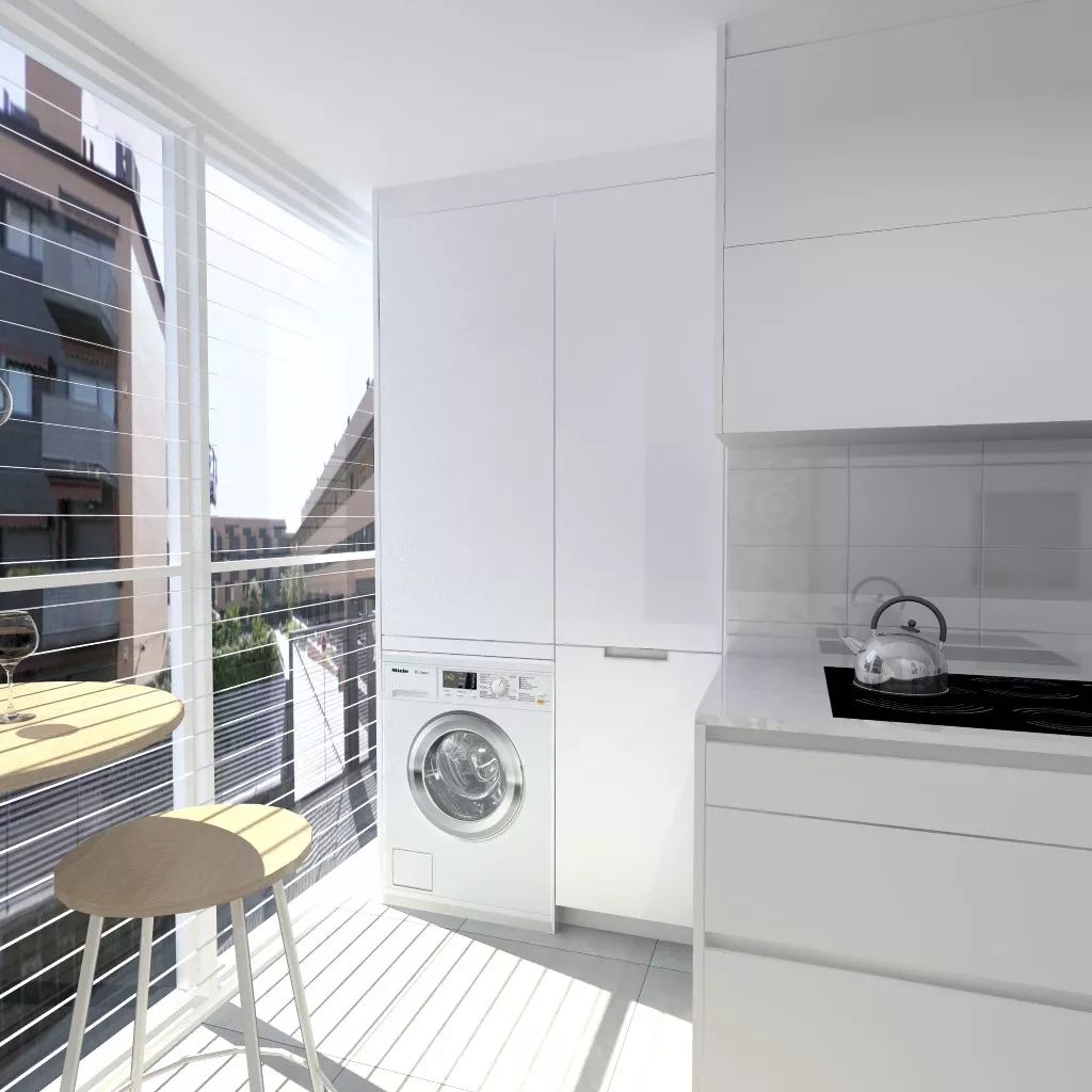 Laminado seda blanco en cocina Santos Line con encimera blanca Silestone