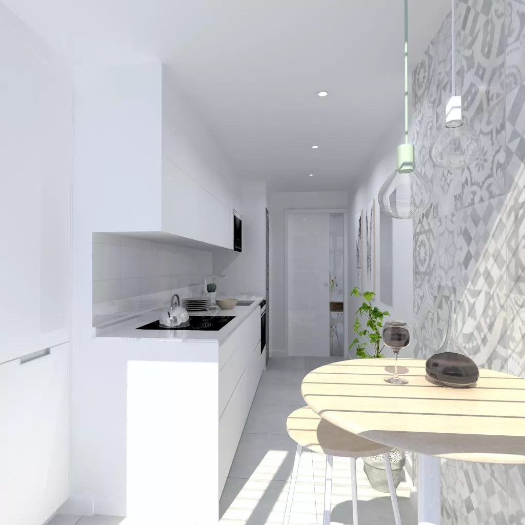 Laminado seda blanco en cocina Santos Line con encimera blanca Silestone