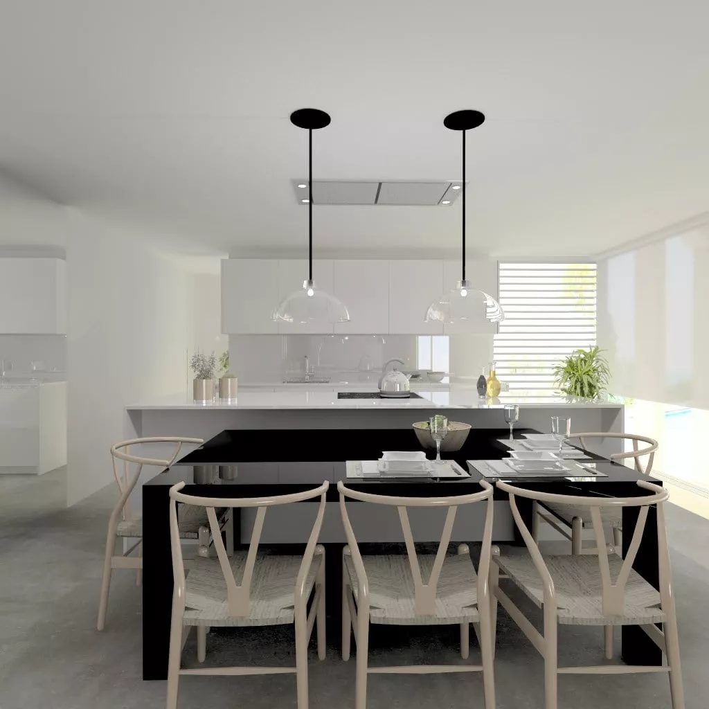 Cocina Santos I Modelo Line-E Blanco Seff y Modelo Minos-E color Negro Cromo Mate | Encimera Silestone Blanco Zeus