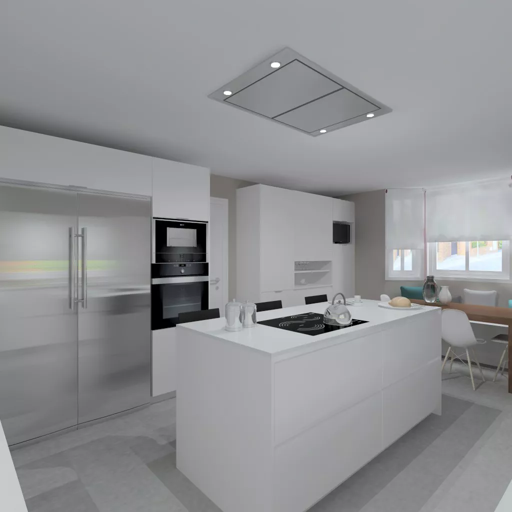 Madrid | Cocina Santos | Modelo Line L Laminado Seda Mate | Encimera Silestone Blanco Zeus