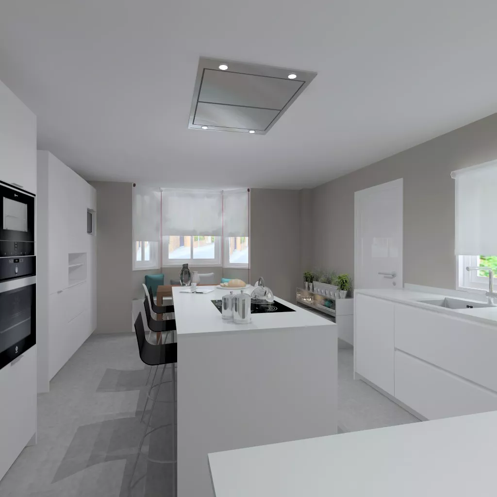 Madrid | Cocina Santos | Modelo Line L Laminado Seda Mate | Encimera Silestone Blanco Zeus