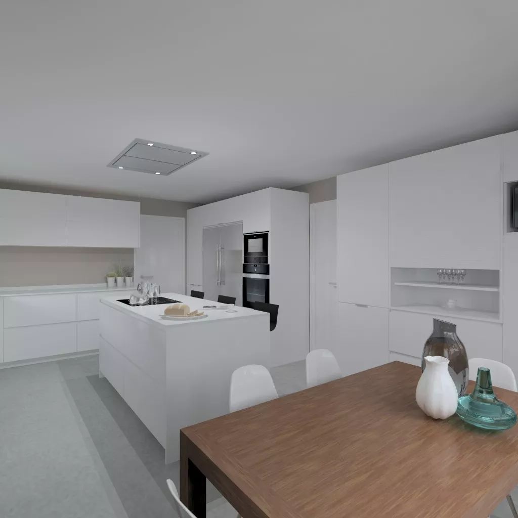 Madrid | Cocina Santos | Modelo Line L Laminado Seda Mate | Encimera Silestone Blanco Zeus