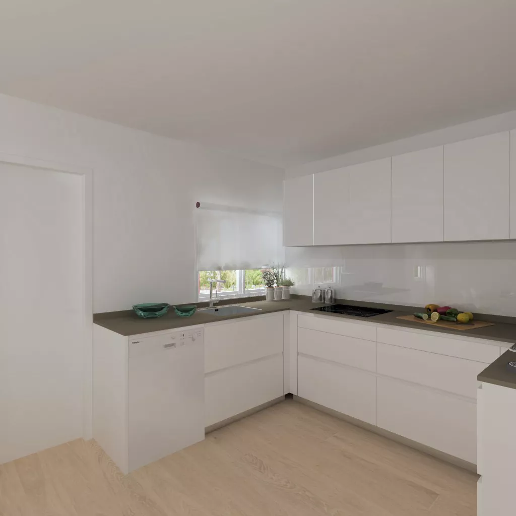 Proyecto en Madrid – Cocina Santos LINE-L en laminado seda mate con encimera Silestone Blanco Zeus y diseño abierto