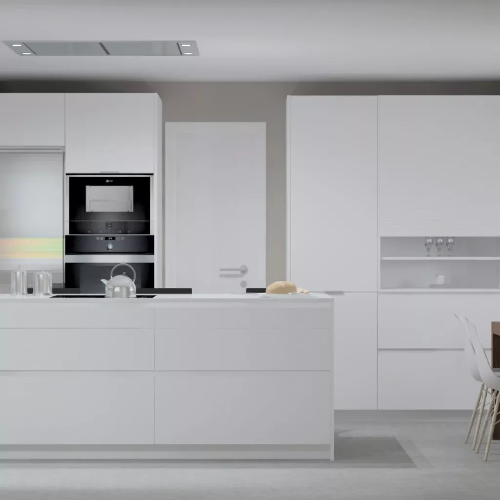 Madrid | Cocina Santos | Modelo Line L Laminado Seda Mate | Encimera Silestone Blanco Zeus