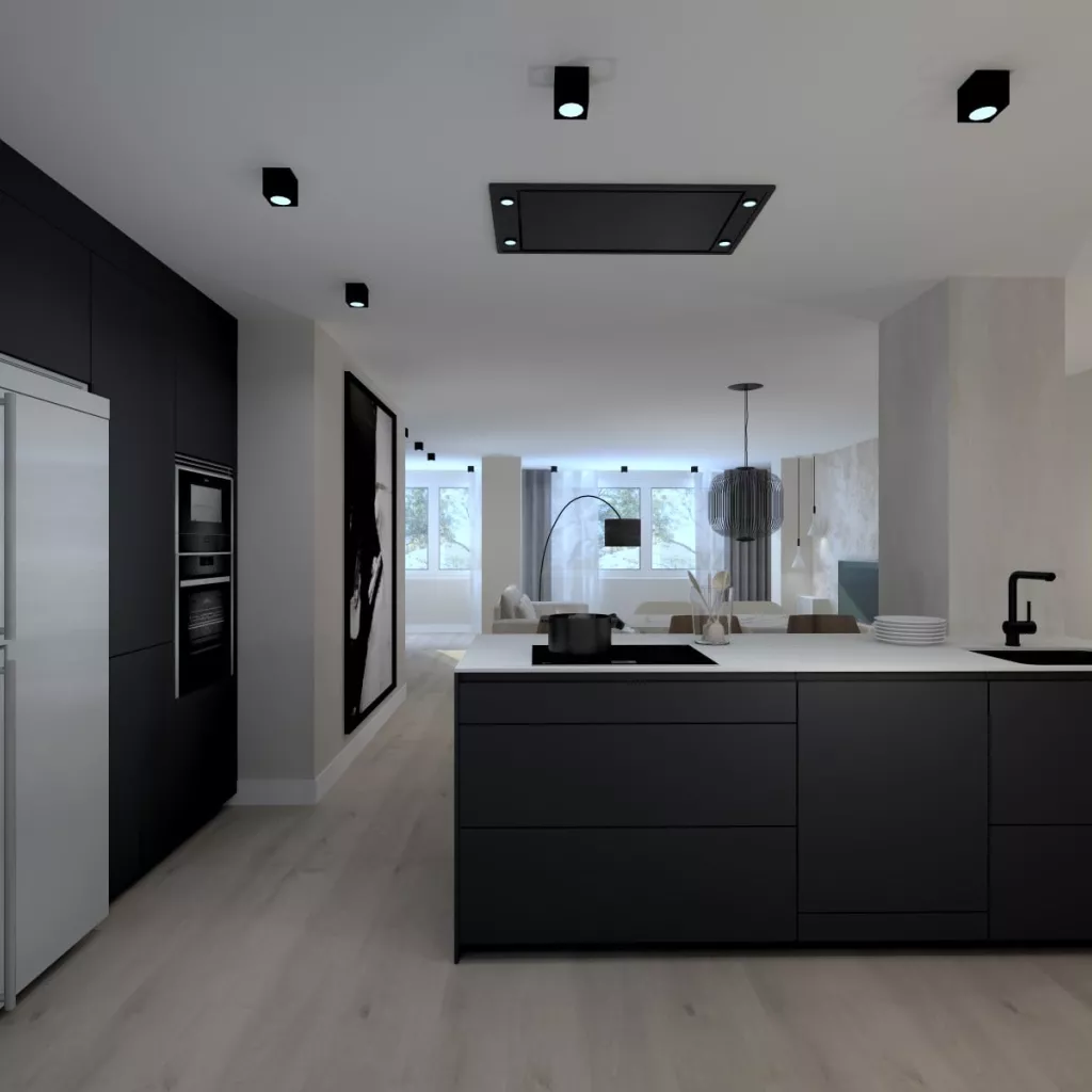 Cocina Santos en color Negro Seda y material estratificado. 