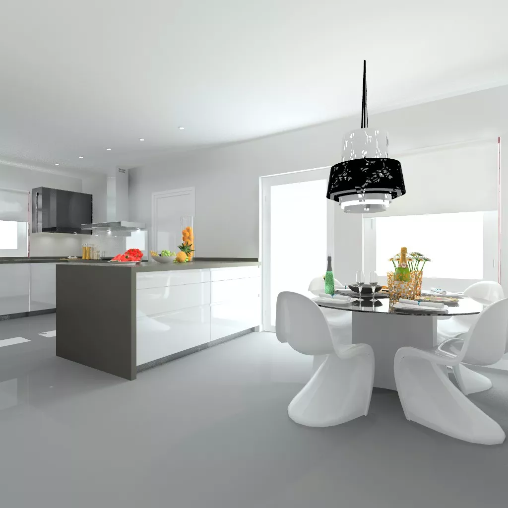 Somosaguas | Cocinas Santos | Modelo Minos laca blanco brillo | Encimera granito