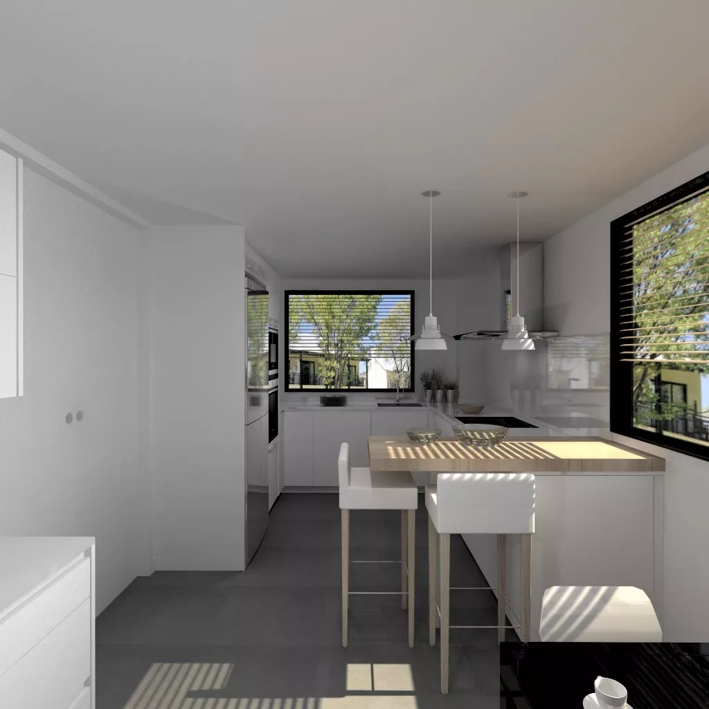 Aravaca | Cocina Santos | Modelo Line L Laminado Seda Blanco | Encimera Silestone Blanco