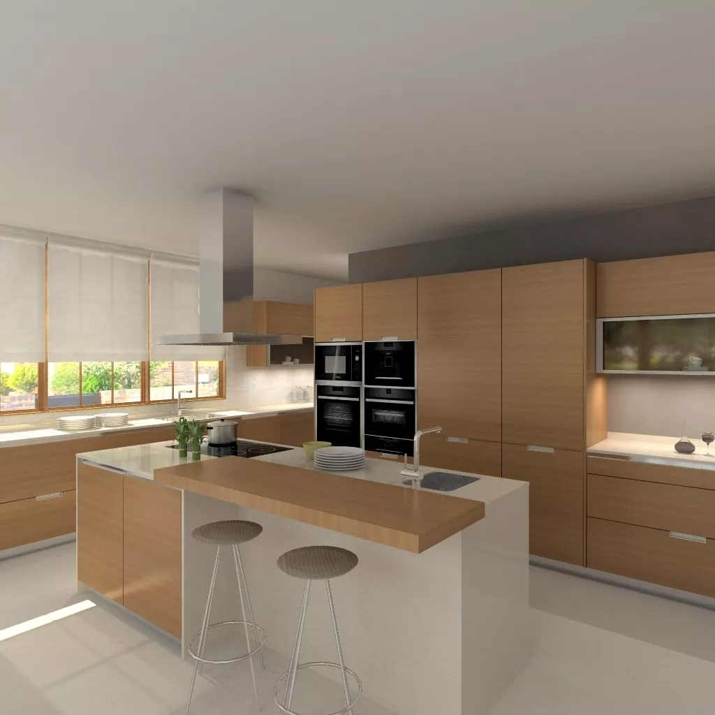 Aravaca | Cocina Santos | Modelo Minos W Chapa Nogal | Encimera Silestone Haiku