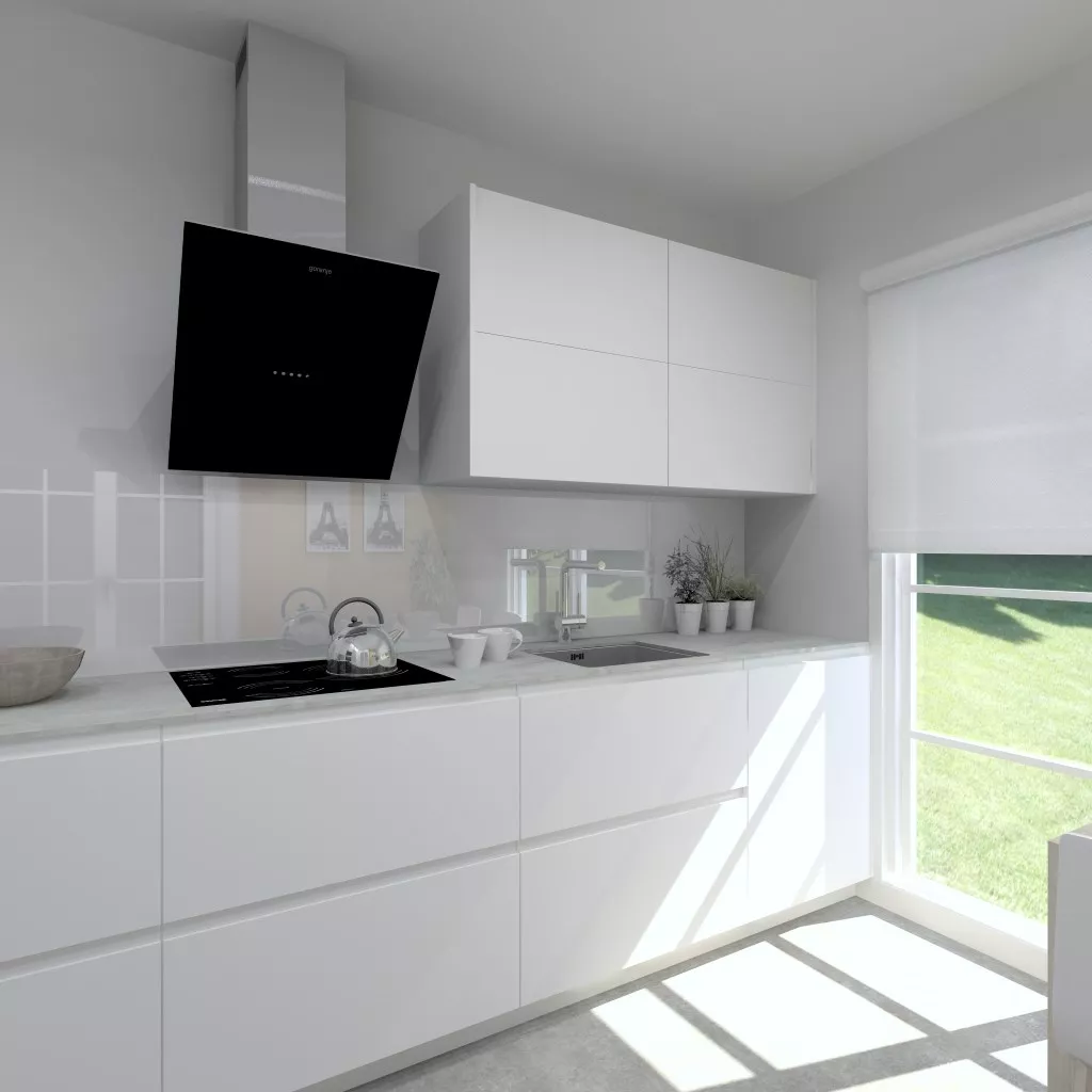 Aravaca | Cocina Santos | Modelo Minos Laminado Seda Blanco | Encimera Neolith Cement 