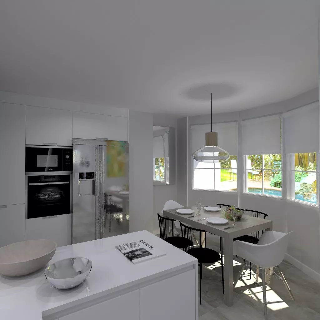 Santos Line cocina en laminado seda blanco con encimera Silestone blanco