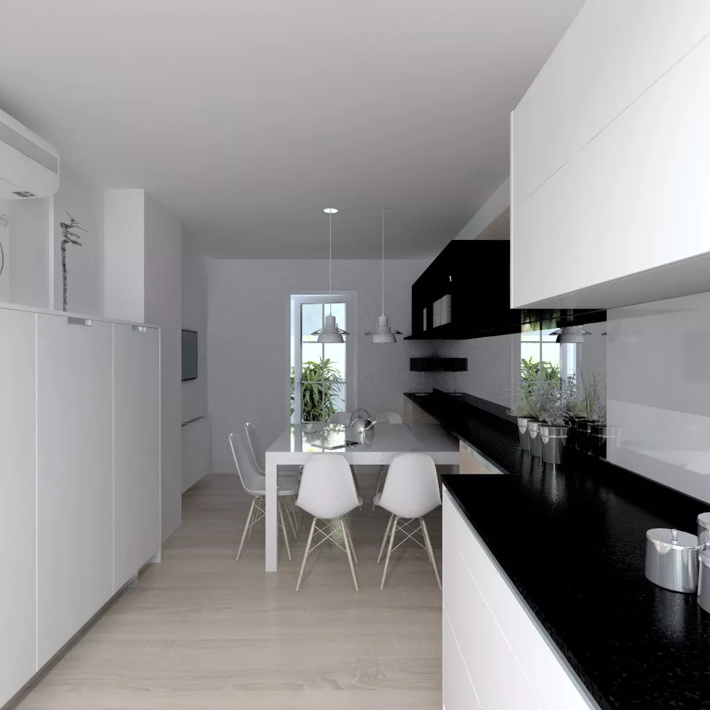 Aravaca | Cocina Santos | Modelo Minos Line Laminado Seda Blanco | Encimera Granito Zimbawe 