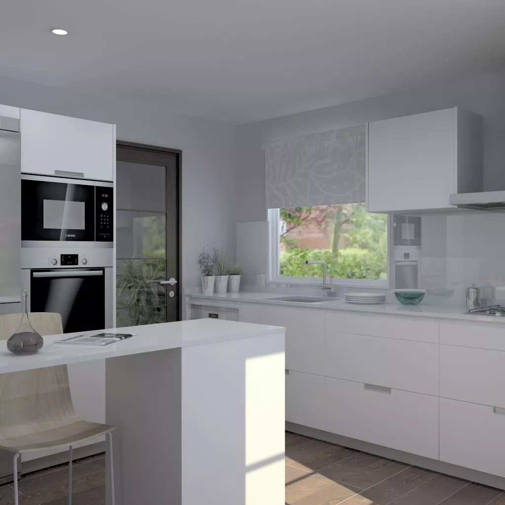 Aravaca | Cocina Santos | Modelo Minos Line Laminado Seda Blanco | Encimera Silestone Blanco