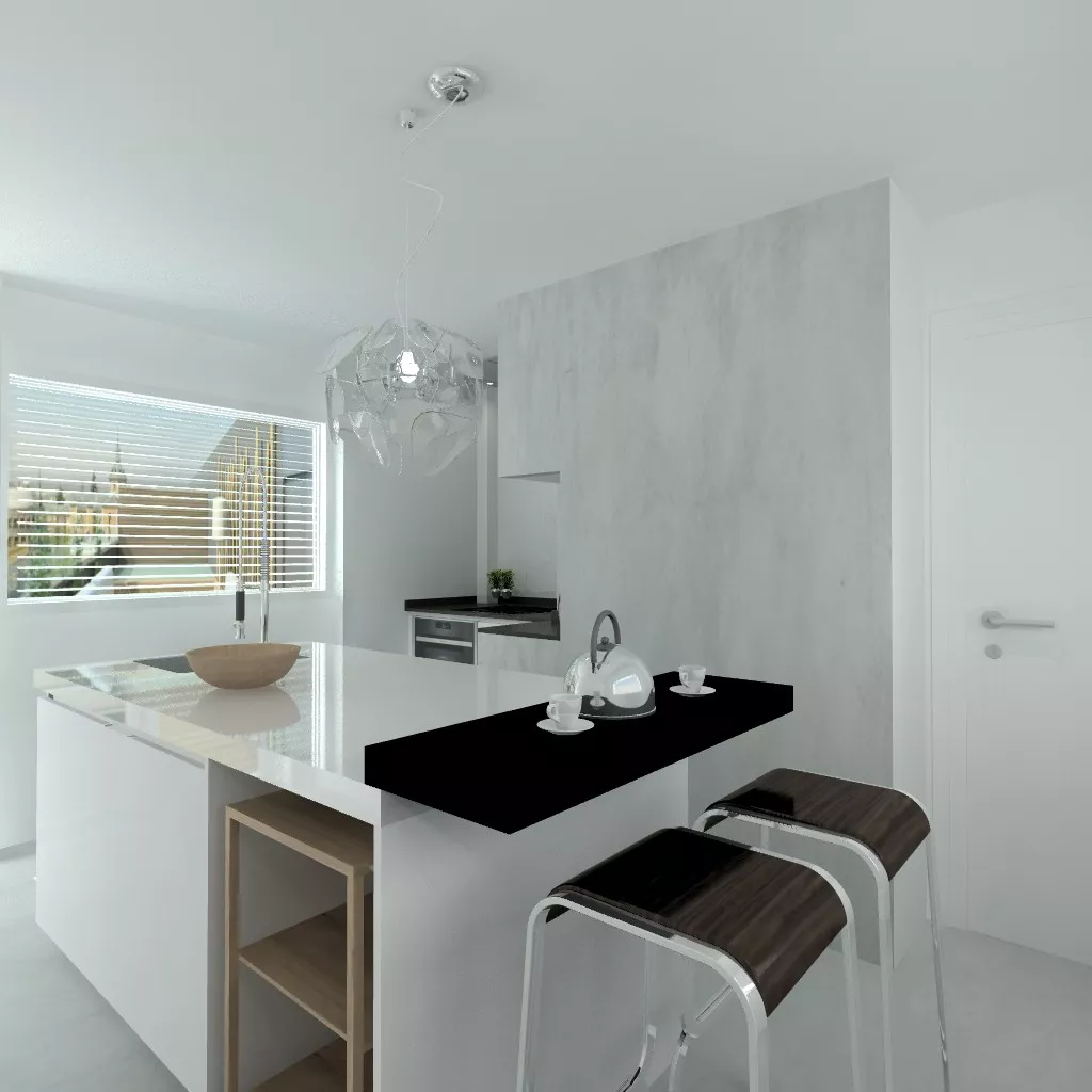 Madrid | Cocina Santos | Modelo Line E Estratificado Blanco | Encimera Granito Sahara Nights Neverwashed