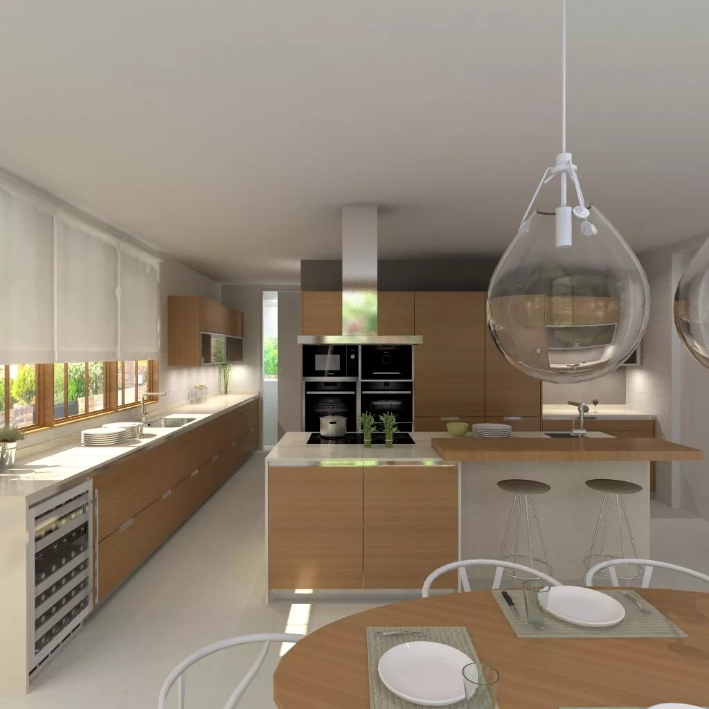 Aravaca | Cocina Santos | Modelo Minos W Chapa Nogal | Encimera Silestone Haiku