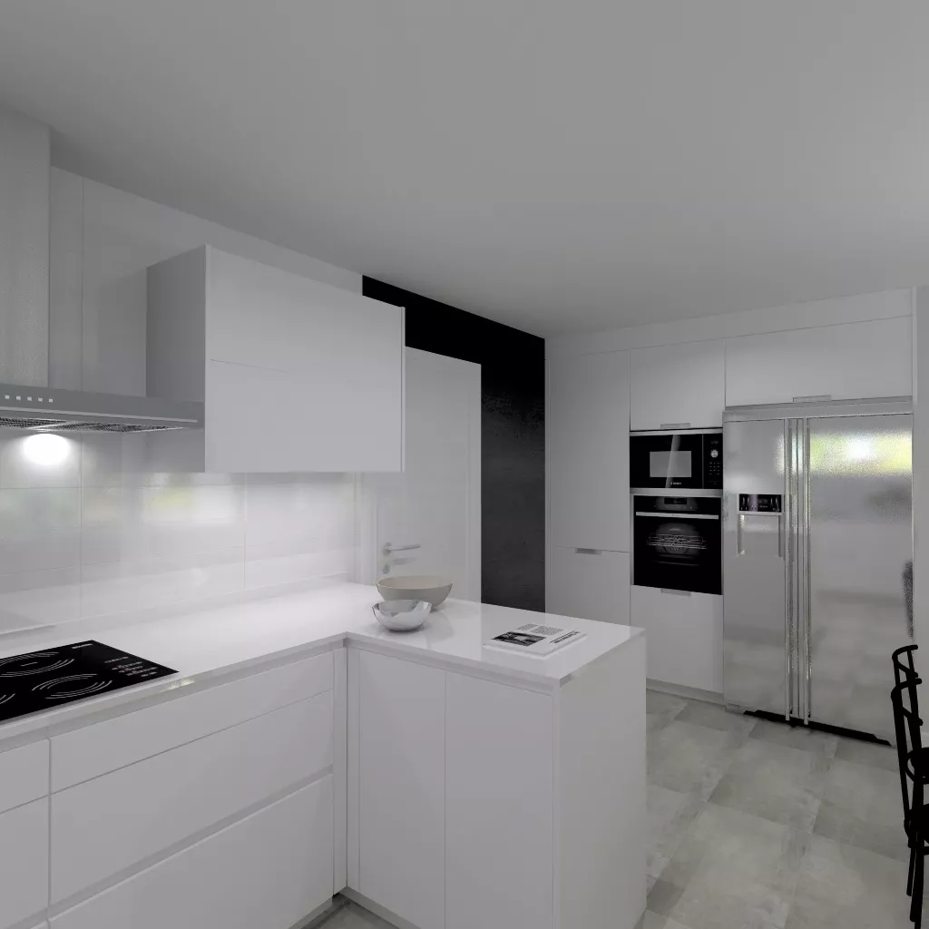 Santos Line cocina en laminado seda blanco con encimera Silestone blanco