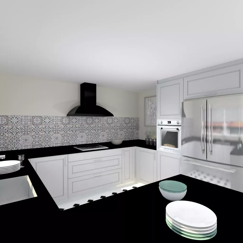 Madrid | Cocina Santos | Modelo Epoca Gris Piedra | Encimera Granito Negro Satén